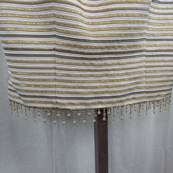 Cachet Metallic Size 8 Striped Formal Top with Beaded Detail Hem Gold Semi Crop - Picture 6 of 8